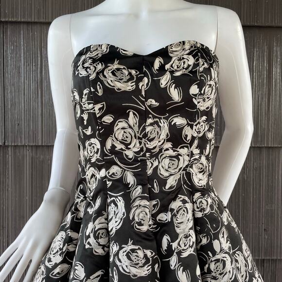 🔥Y2K Romantic Rose Print Sequin Tulle Strapless Goth Fairy Peplum Party Dress - Picture 3 of 16